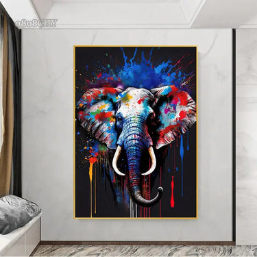 Vibrant Abstract Elephant Canvas Wall Art - InspiredGrabs.com